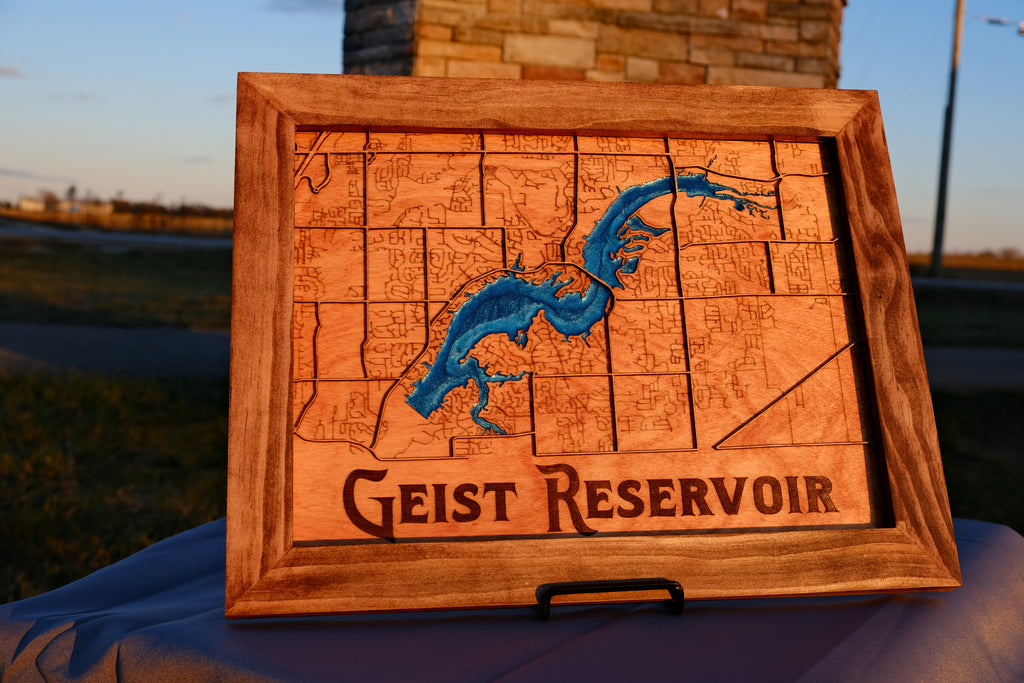 Custom Lake & Reservoir Wood Map – Epoxy Filled Wall Art