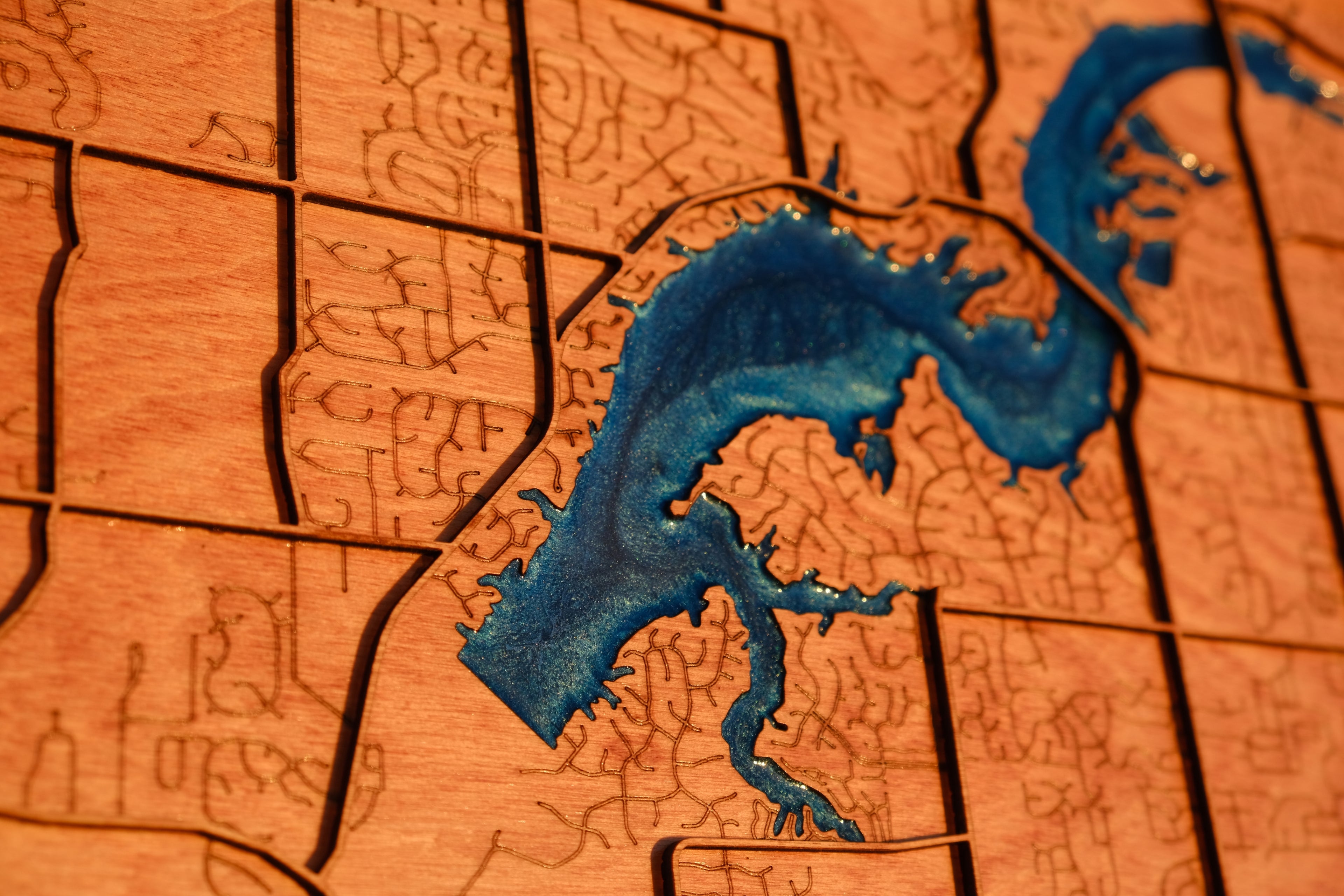 Custom Lake & Reservoir Wood Map – Epoxy Filled Wall Art