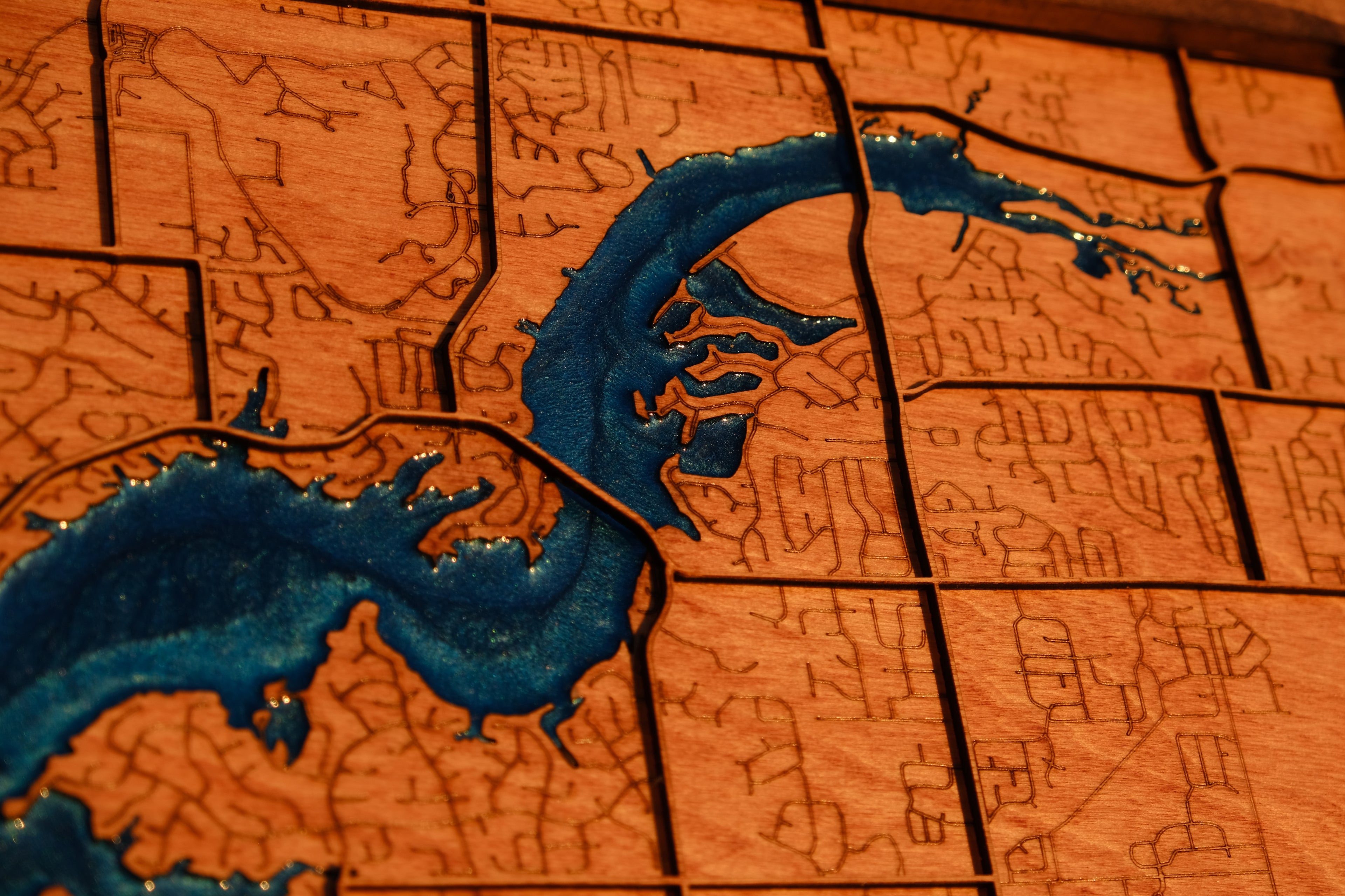 Custom Lake & Reservoir Wood Map – Epoxy Filled Wall Art